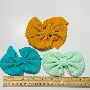 5 for $10: 3 Handmade Simple Colorful Kids Hair Bow Set Mint Aqua Pumpkin